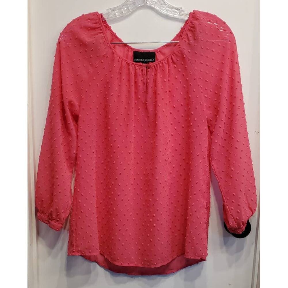 Cynthia Rowley Women's Semi Sheer Barbie Pink Flowy Textured Blouse Size xs